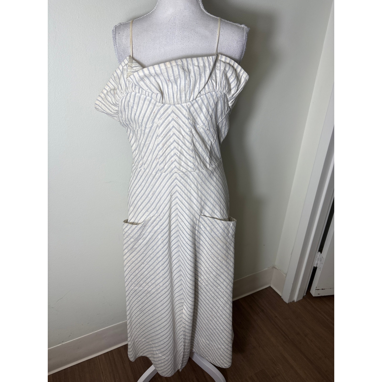 Rebecca Taylor Blue And White Spaghetti Strap Maxi Dress Sz 6